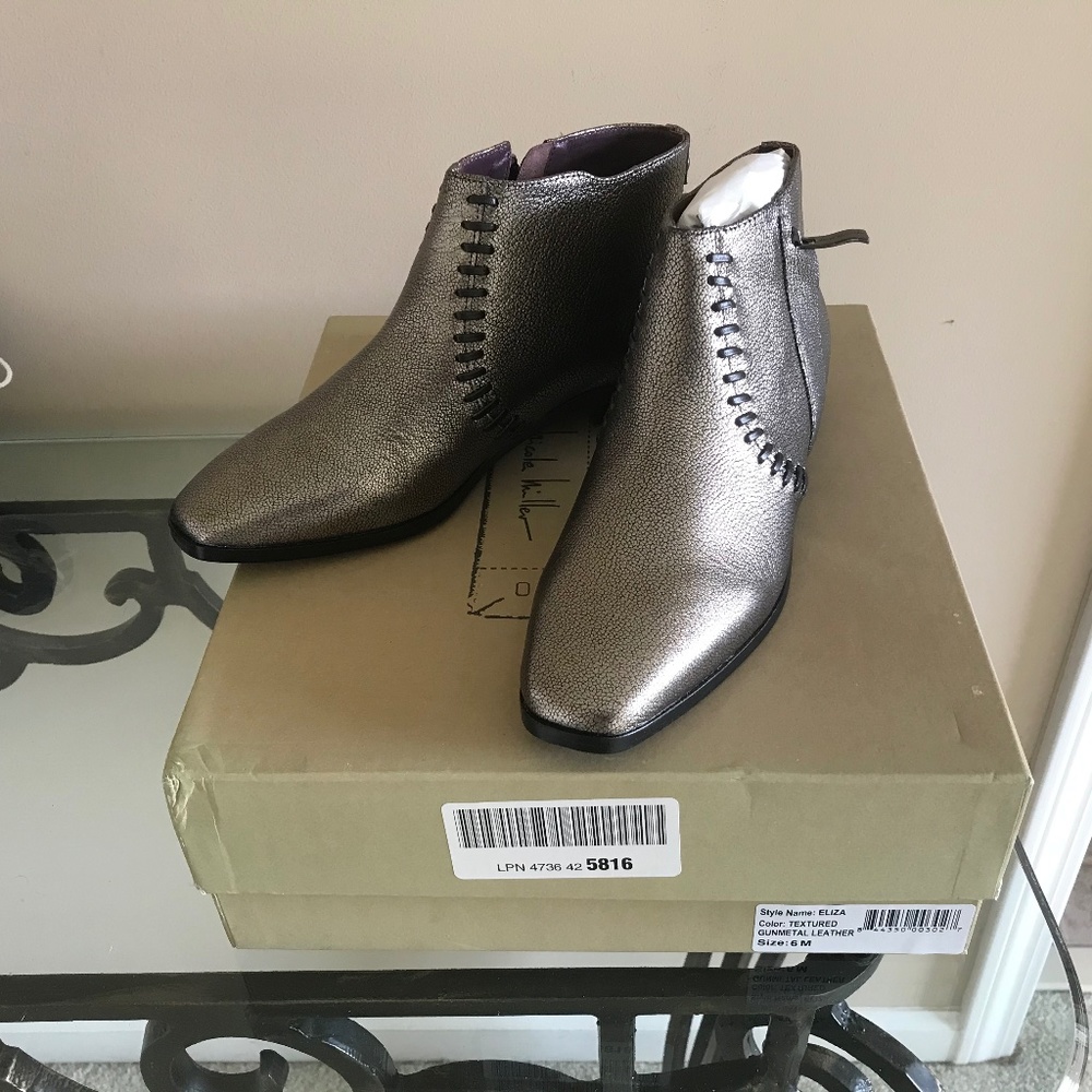 Nicole Miller Eliza Gunmetal leather boot